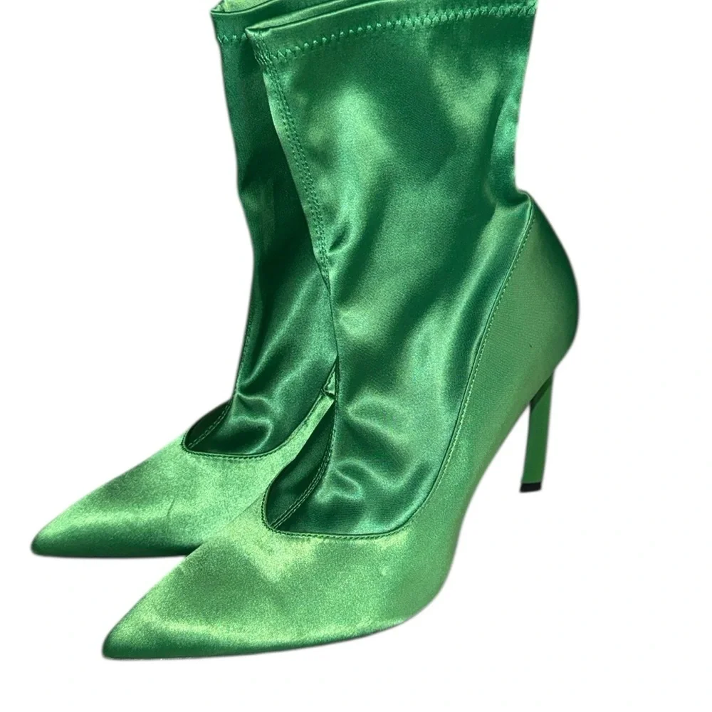 ZARA woman's satin effect ankle boots green 38 Euro/7.5 to 8 US